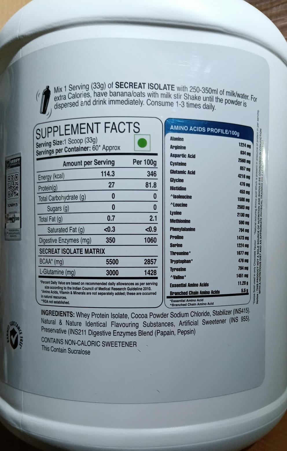 Traintransformnutrition secreat isolate protein 2kg