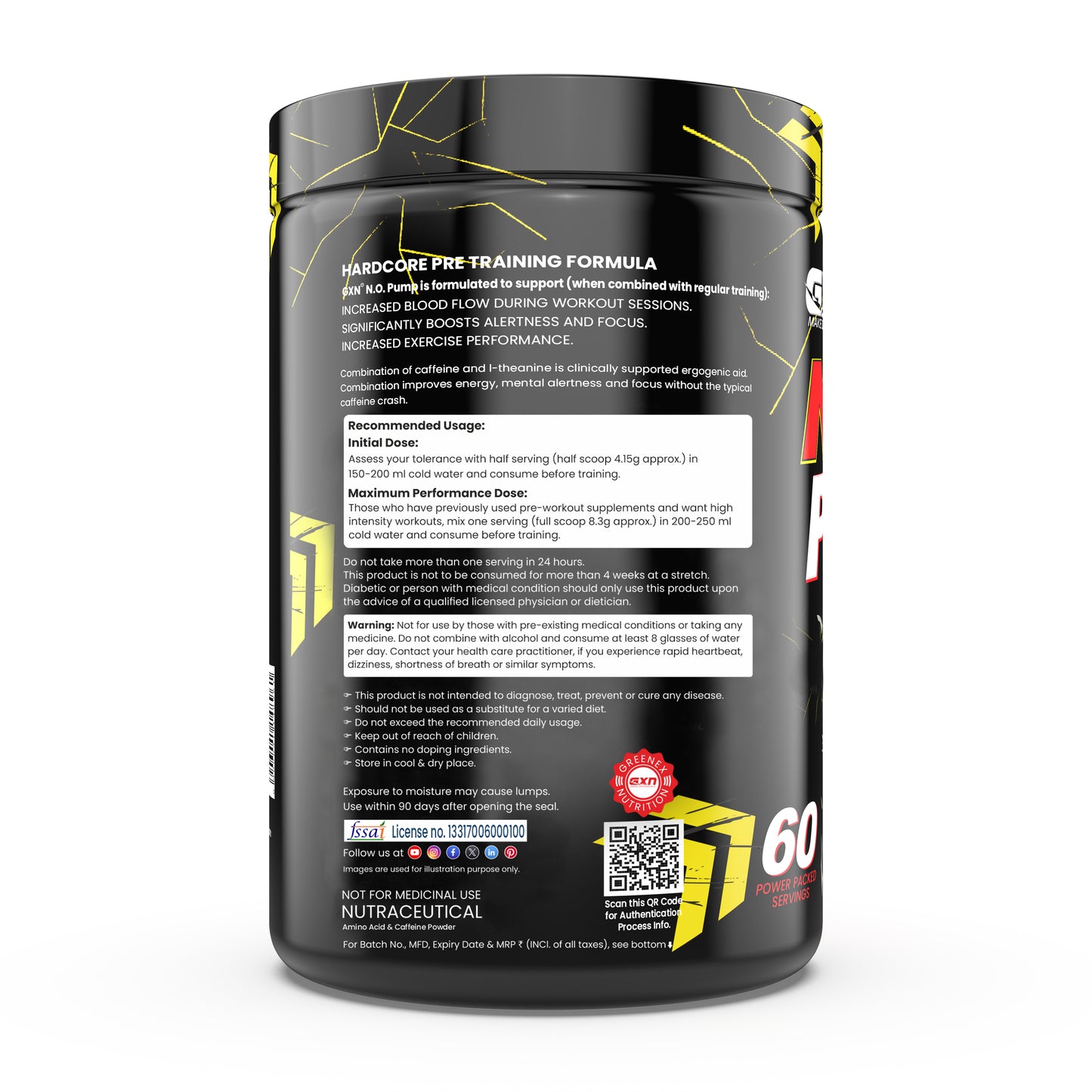 Greenex Nutrition (GXN) N.O. Pump, Pre Workout Supplement for Muscular Endurance