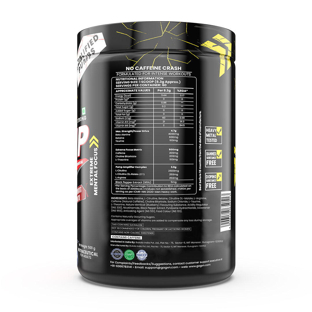 Greenex Nutrition (GXN) N.O. Pump, Pre Workout Supplement for Muscular Endurance