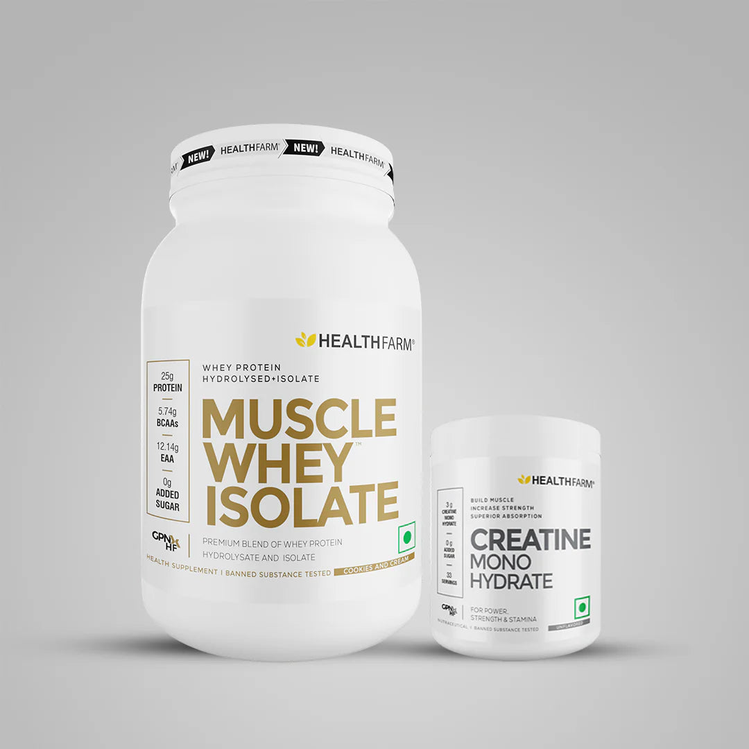 HealthFarm Muscle Whey Isolate | Premium Blend of Whey Protein Hydrolysate and Isolate + Creatine (100g)