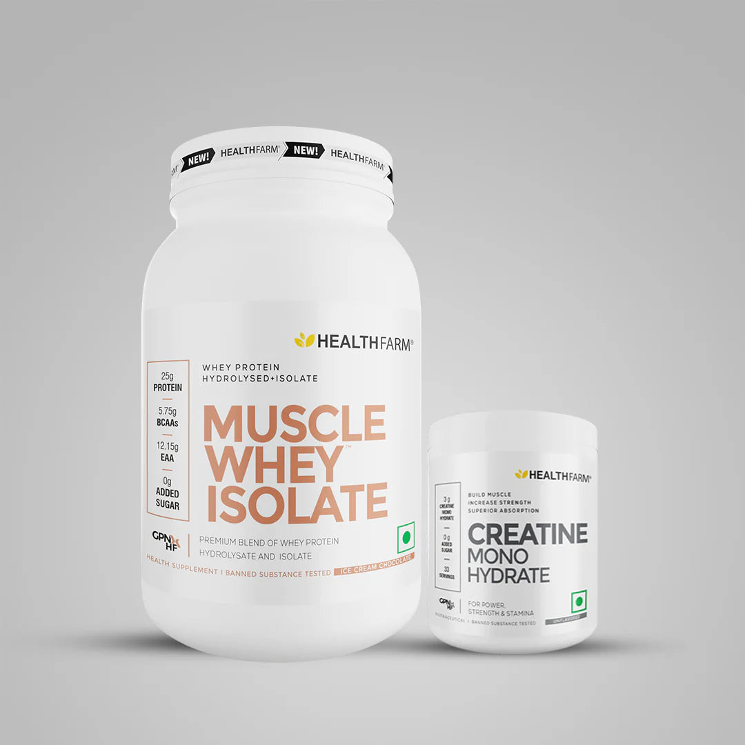 HealthFarm Muscle Whey Isolate | Premium Blend of Whey Protein Hydrolysate and Isolate + Creatine (100g)